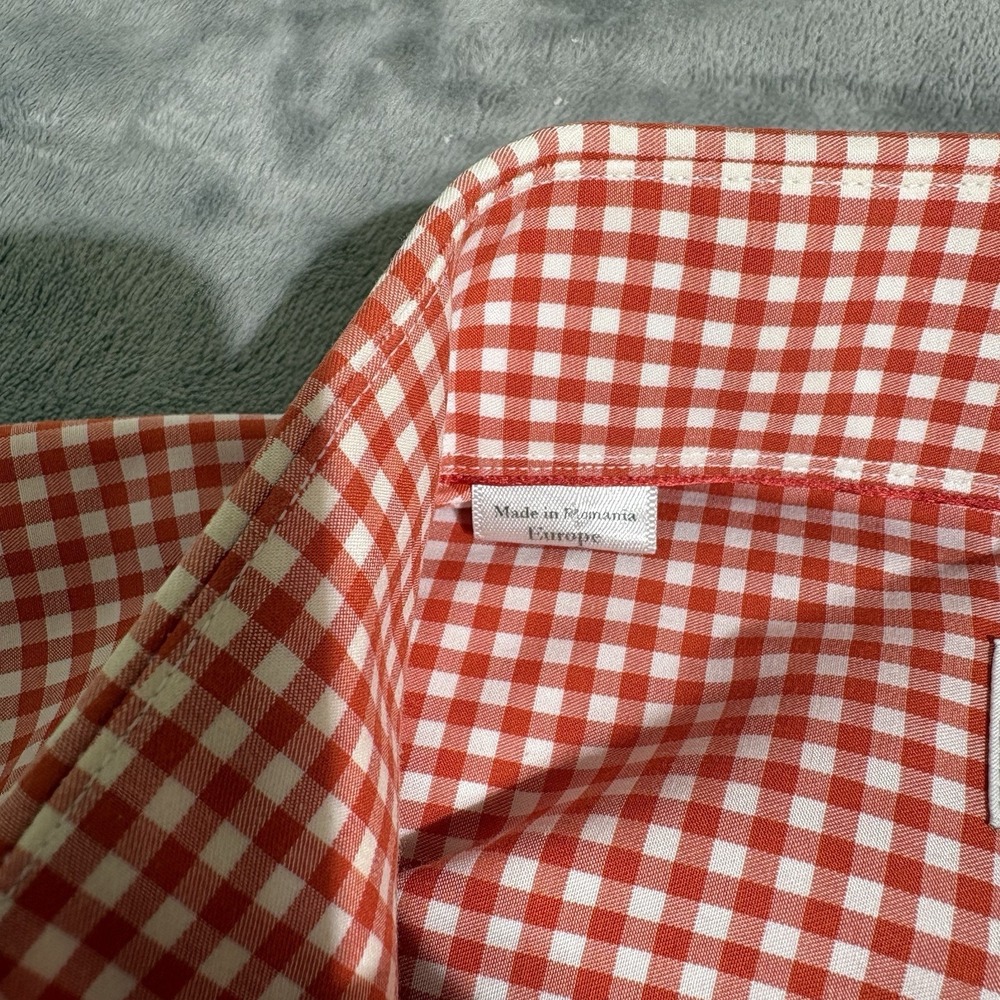 Eton Shirt Men XL 44 17.5 Orange Plaid Contemporary Button Up Long Sleeve Cotton - Picture 5 of 8
